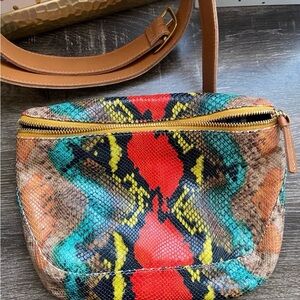 Clare V red poppy multi  stripes Snake Print belt Bag Fanny pack with strap